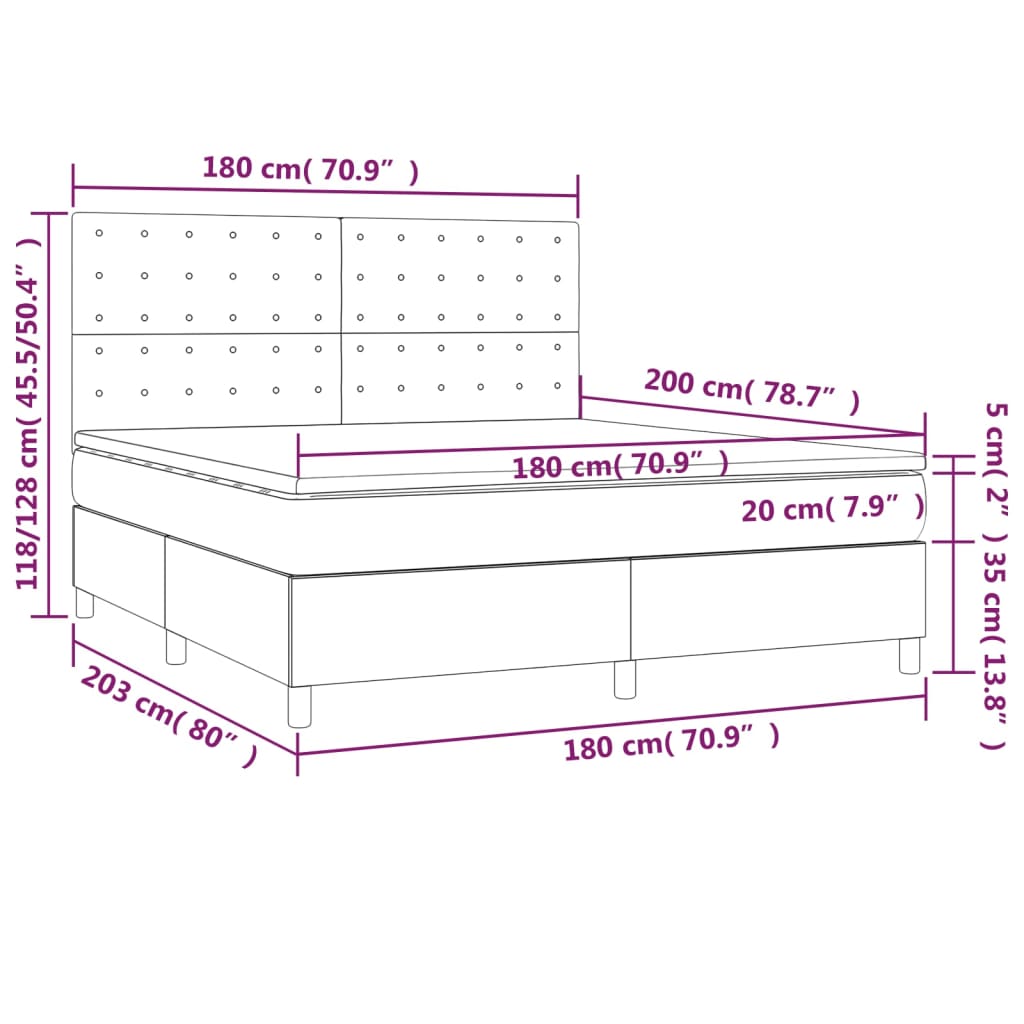 Boxspringbett mit Matratze & LED Creme 180x200 cm Stoff