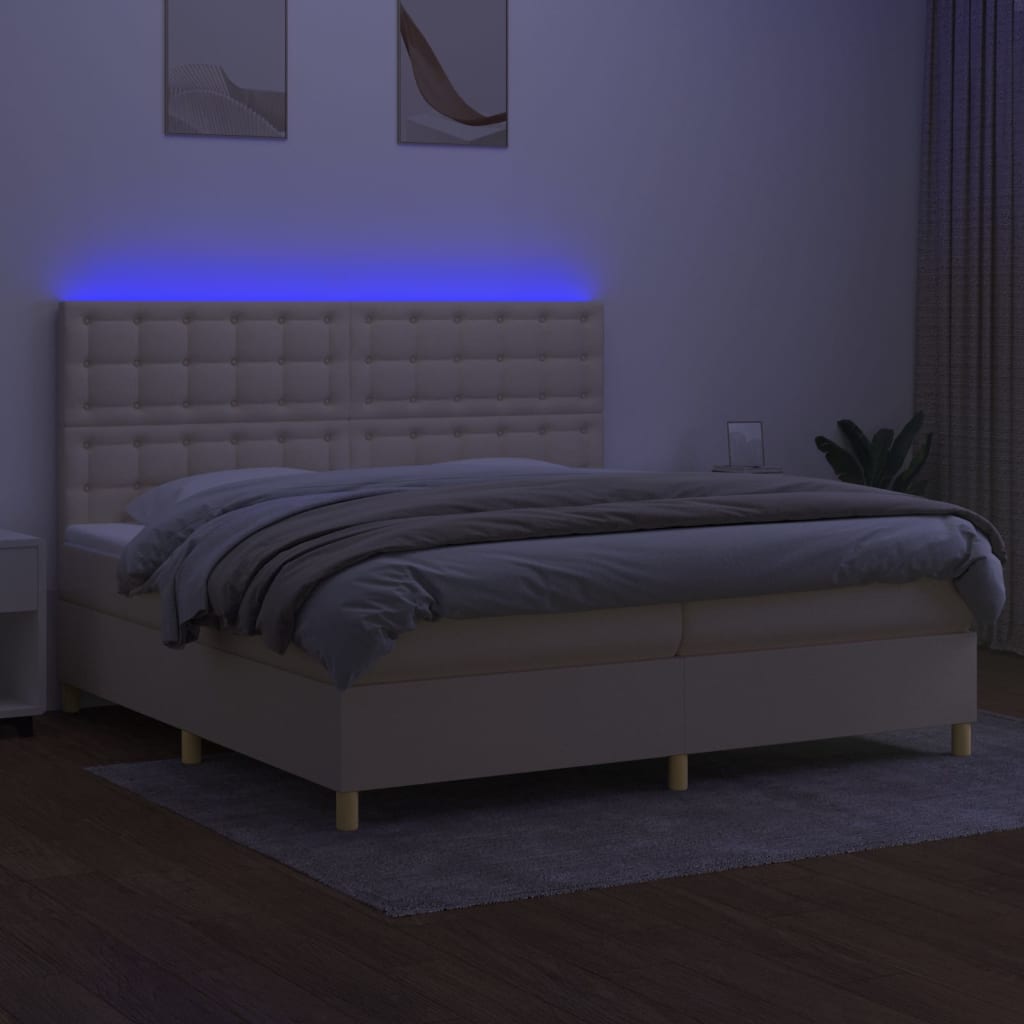 Boxspringbett mit Matratze & LED Creme 200x200 cm Stoff