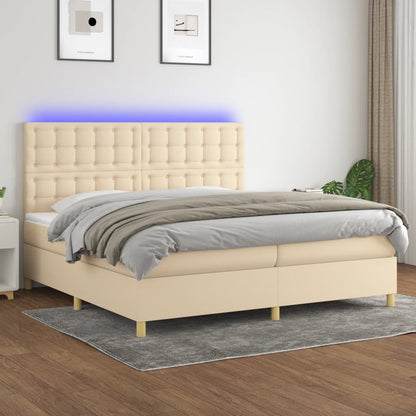 Boxspringbett mit Matratze & LED Creme 200x200 cm Stoff