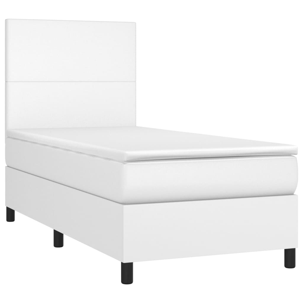 Boxspringbett mit Matratze & LED Weiß 90x200 cm Kunstleder