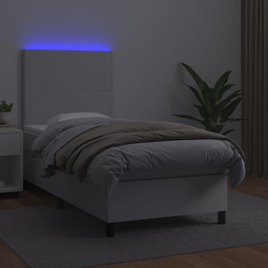 Boxspringbett mit Matratze & LED Weiß 90x200 cm Kunstleder