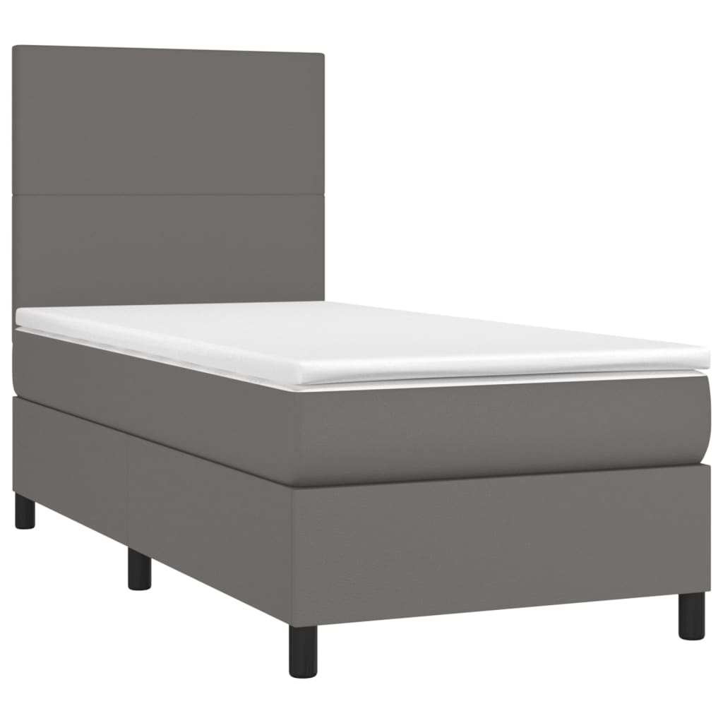 Box spring krevet s madracem i LED siva umjetna koža 90x200 cm