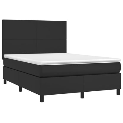 Box spring bed with mattress &amp; LED black 140x200 cm artificial leather