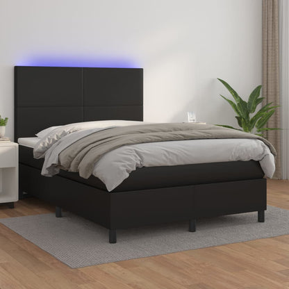 Box spring bed with mattress &amp; LED black 140x200 cm artificial leather