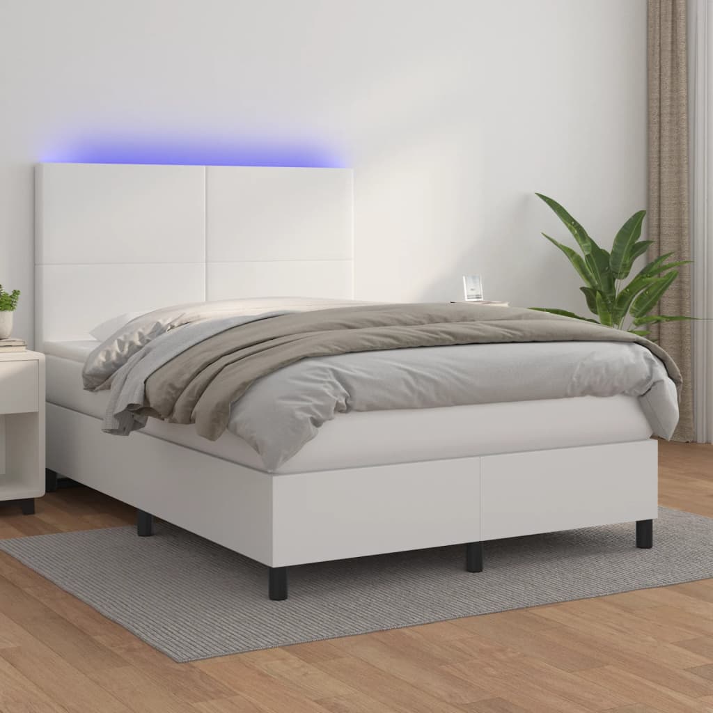 Boxspringbett mit Matratze & LED Weiß 140x200 cm Kunstleder