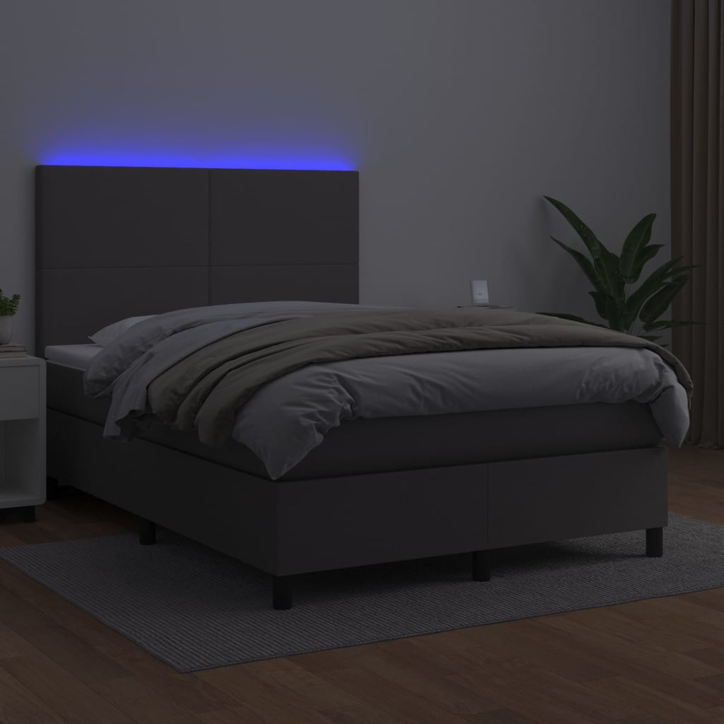 Boxspringbett mit Matratze & LED Grau 140x200 cm Kunstleder