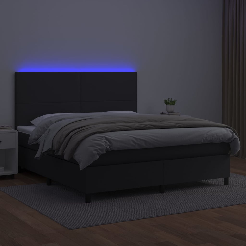 Boxspringbett mit Matratze & LED Schwarz 160x200 cm Kunstleder