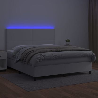 Box spring bed with mattress &amp; LED white 160x200 cm artificial leather