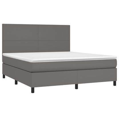 Box spring bed with mattress &amp; LED grey 160x200 cm artificial leather