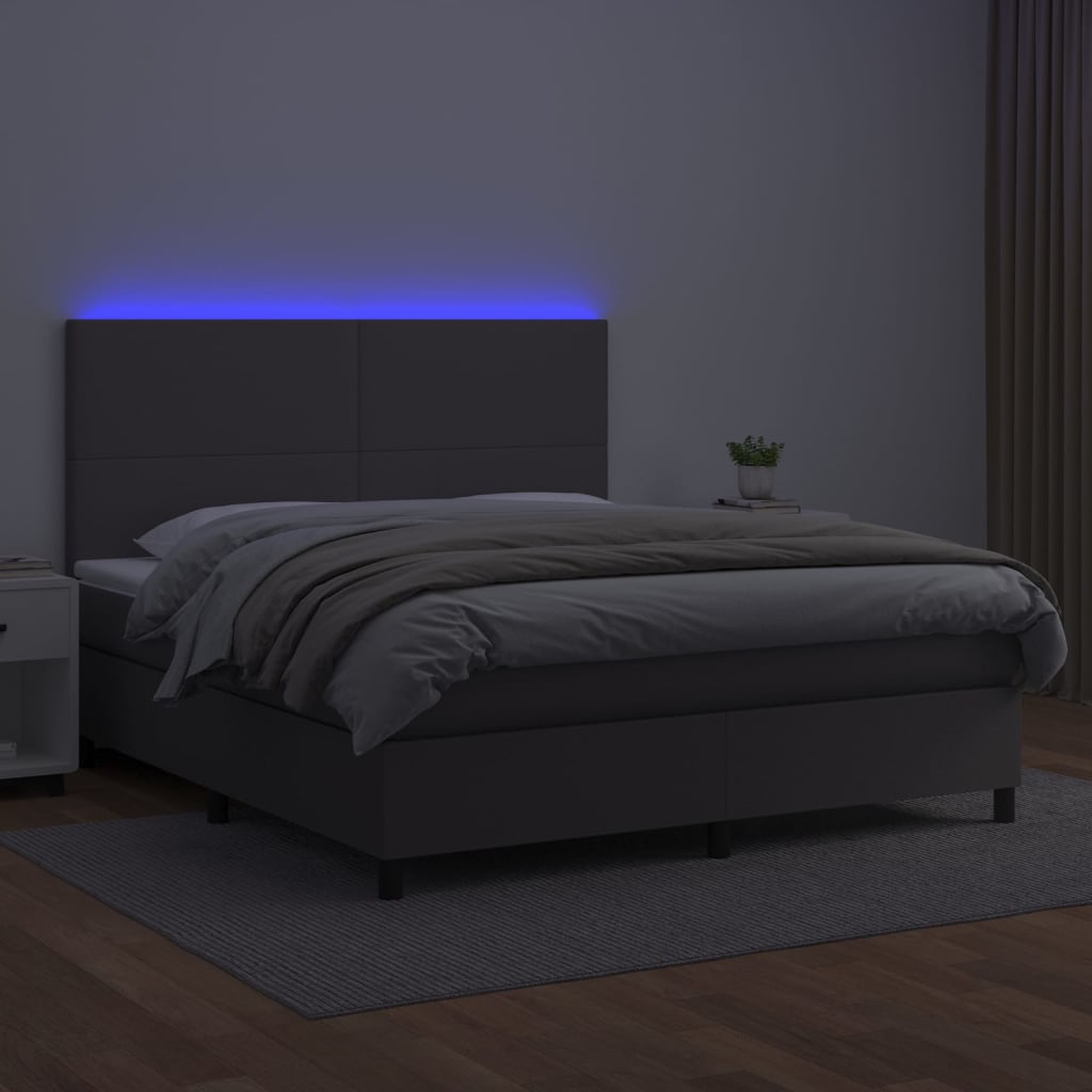 Box spring bed with mattress &amp; LED grey 160x200 cm artificial leather