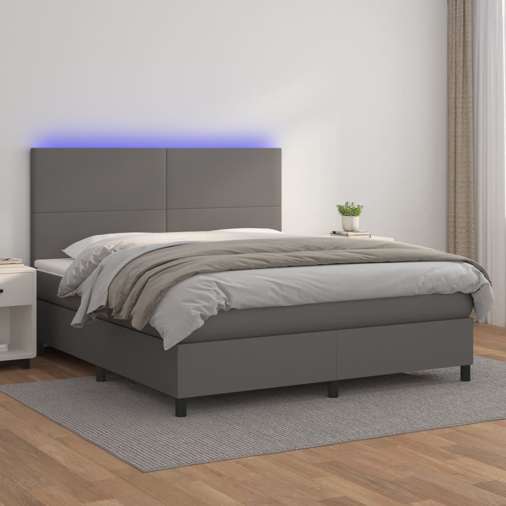 Box spring bed with mattress &amp; LED grey 160x200 cm artificial leather