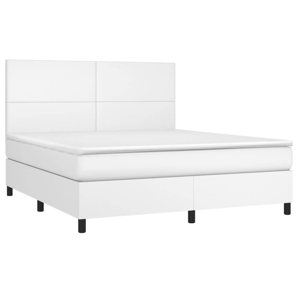 Boxspringbett mit Matratze & LED Weiß 180x200 cm Kunstleder