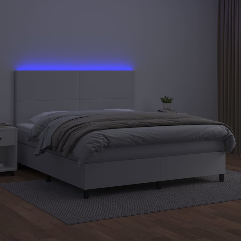 Boxspringbett mit Matratze & LED Weiß 180x200 cm Kunstleder