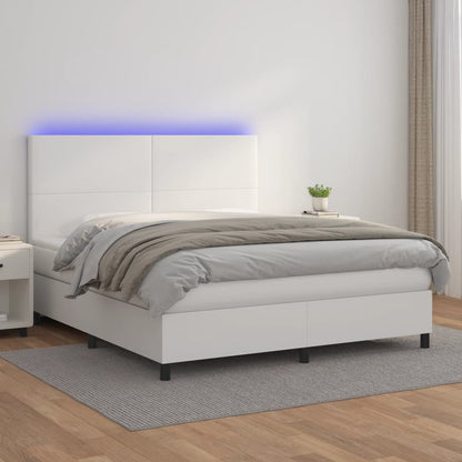 Boxspringbett mit Matratze & LED Weiß 180x200 cm Kunstleder