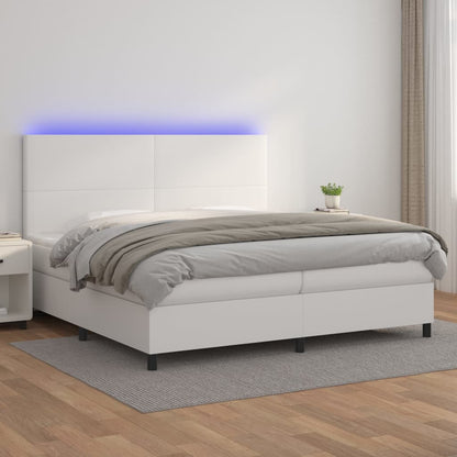 Box spring krevet s madracem i LED bijela umjetna koža 200x200 cm