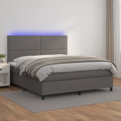 Boxspringbett mit Matratze & LED Grau 140x200 cm Kunstleder