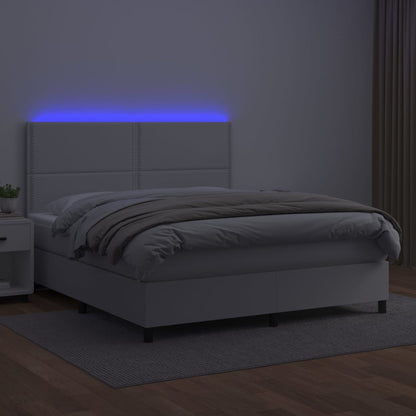 Boxspringbett mit Matratze & LED Weiß 160x200 cm Kunstleder