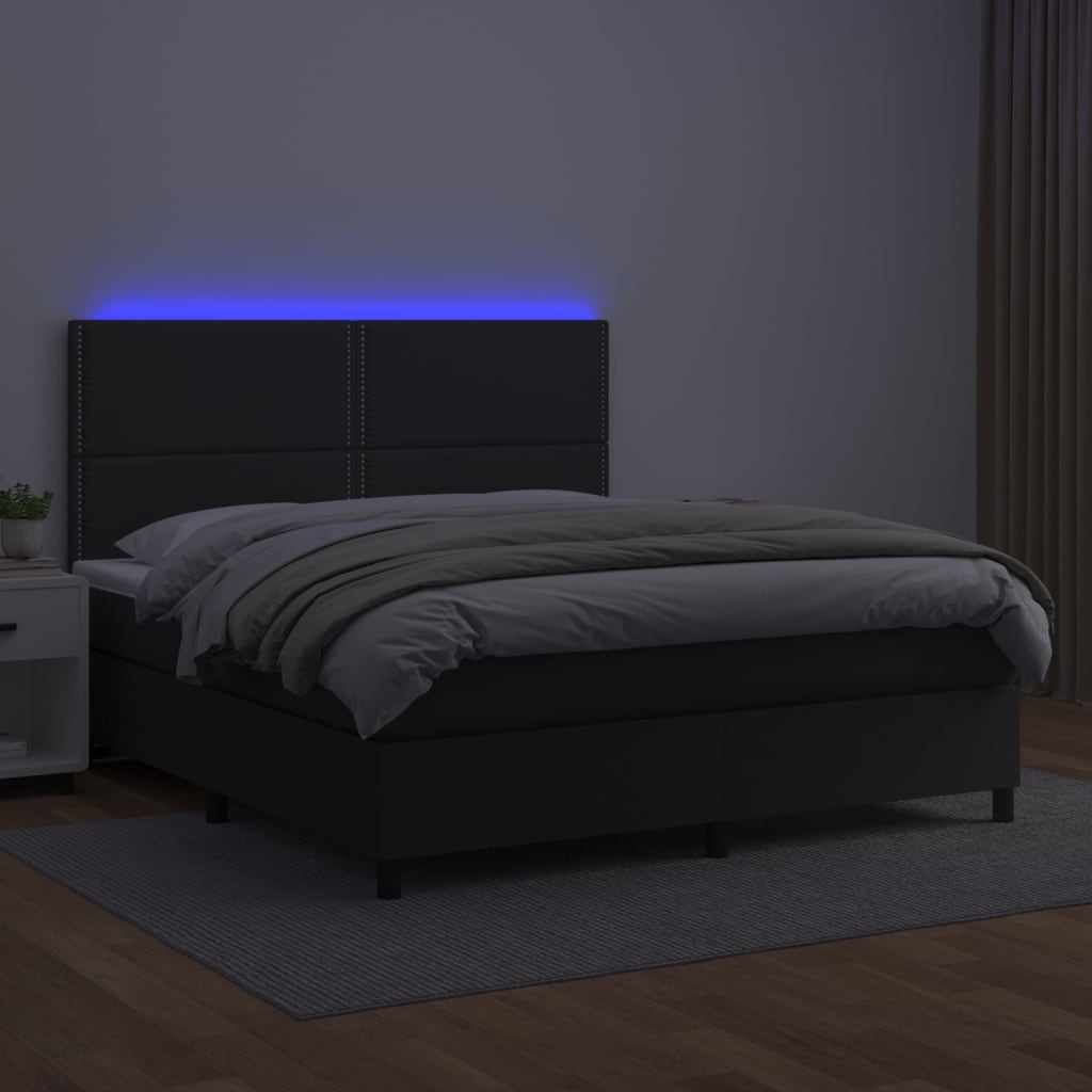 Boxspringbett mit Matratze & LED Schwarz 180x200 cm Kunstleder