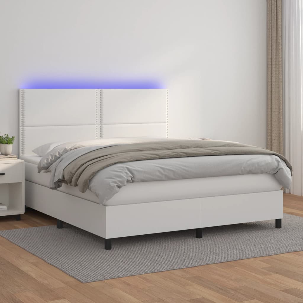 Boxspringbett mit Matratze & LED Weiß 180x200 cm Kunstleder