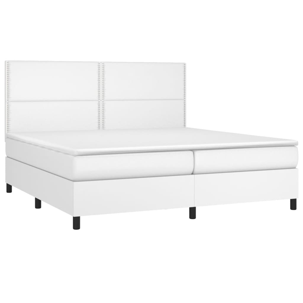 Boxspringbett mit Matratze & LED Weiß 200x200 cm Kunstleder