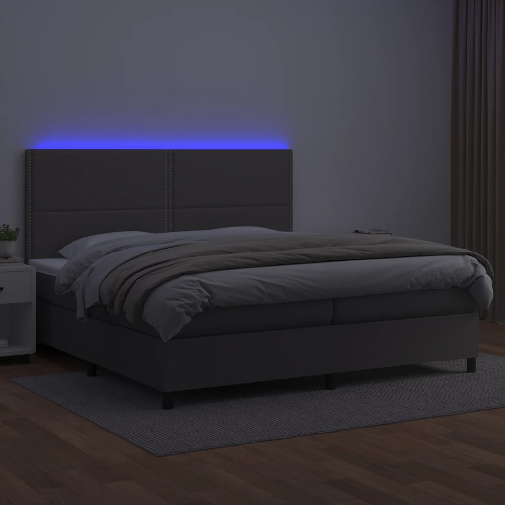 Boxspringbett mit Matratze & LED Grau 200x200 cm Kunstleder