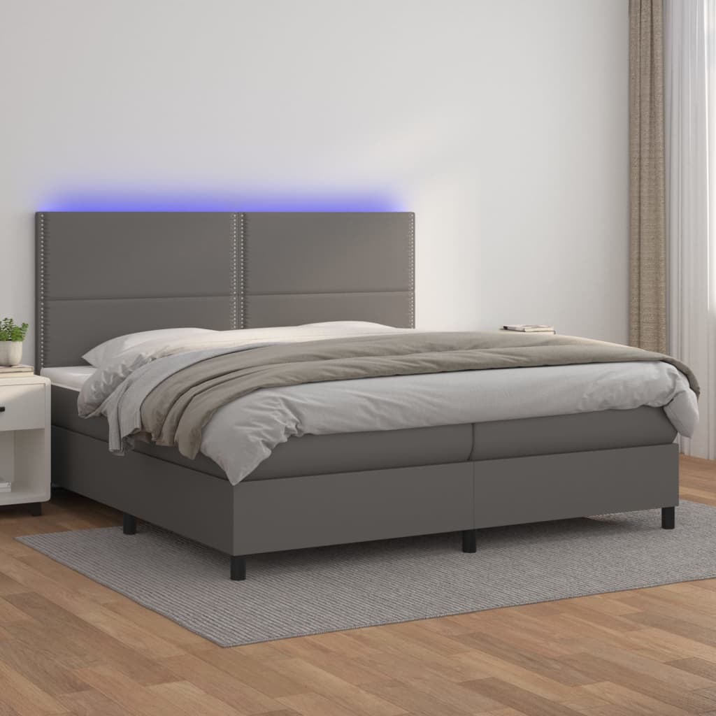 Boxspringbett mit Matratze & LED Grau 200x200 cm Kunstleder