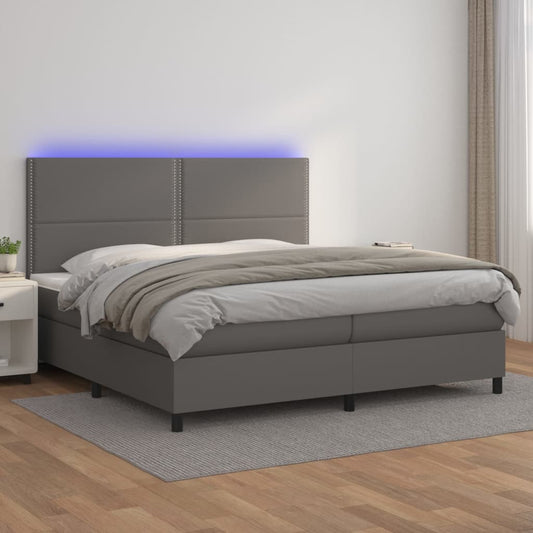 Boxspringbett mit Matratze & LED Grau 200x200 cm Kunstleder