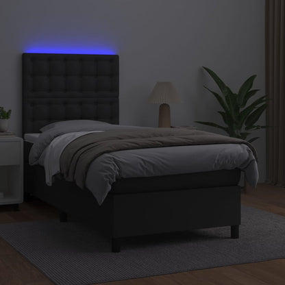 Boxspringbett mit Matratze & LED Schwarz 90x200 cm Kunstleder