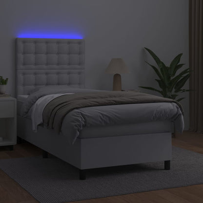 Boxspringbett mit Matratze & LED Weiß 90x200 cm Kunstleder