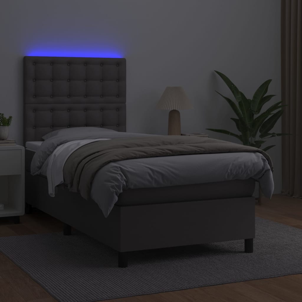 Boxspringbett mit Matratze & LED Grau 90x200 cm Kunstleder