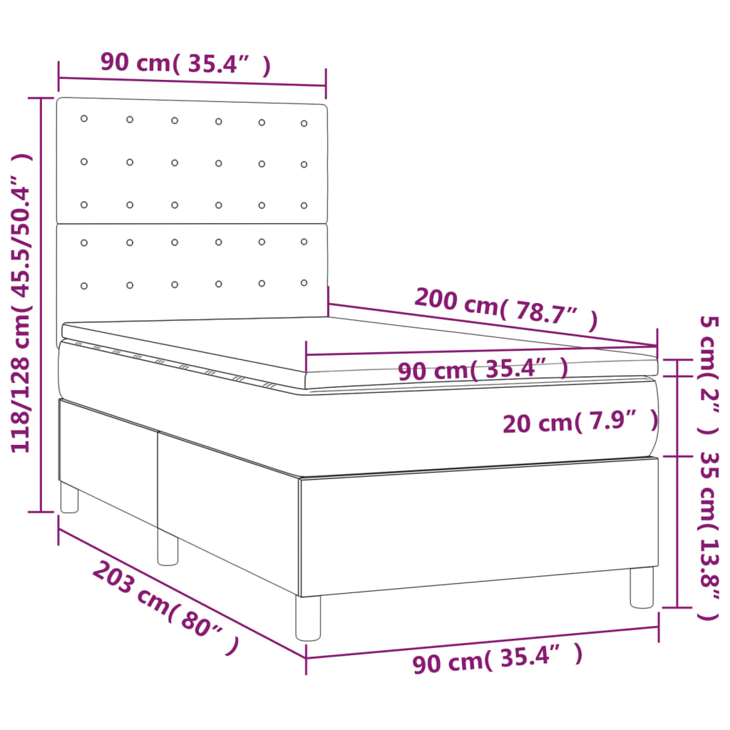 Boxspringbett mit Matratze & LED Grau 90x200 cm Kunstleder