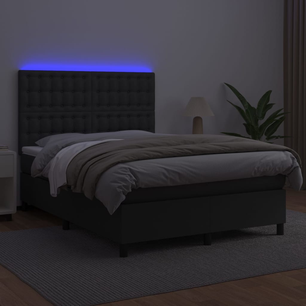 Boxspringbett mit Matratze & LED Schwarz 140x200 cm Kunstleder