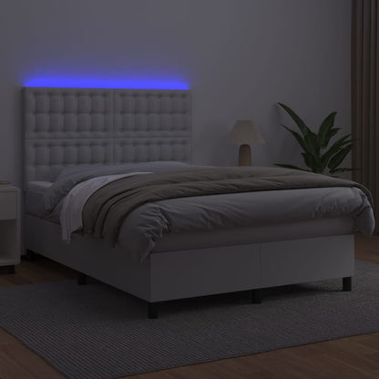 Boxspringbett mit Matratze & LED Weiß 140x200 cm Kunstleder