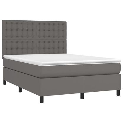 Boxspringbett mit Matratze & LED Grau 140x200 cm Kunstleder