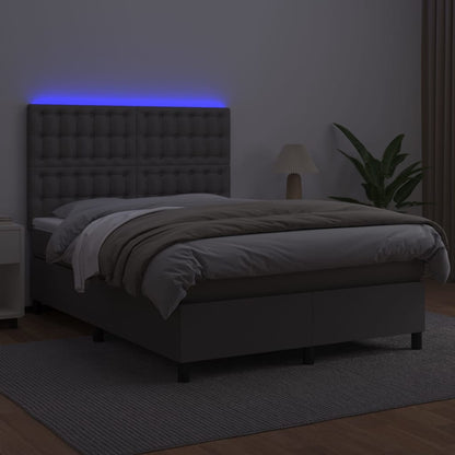 Boxspringbett mit Matratze & LED Grau 140x200 cm Kunstleder