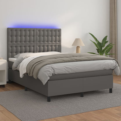 Boxspringbett mit Matratze & LED Grau 140x200 cm Kunstleder