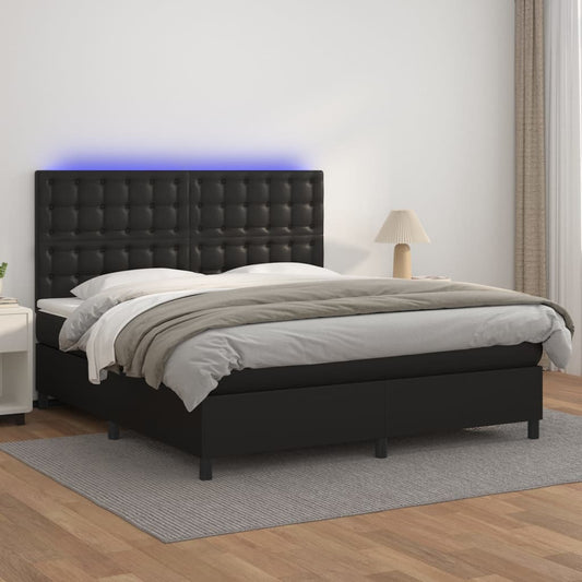 Boxspringbett mit Matratze & LED Schwarz 160x200 cm Kunstleder