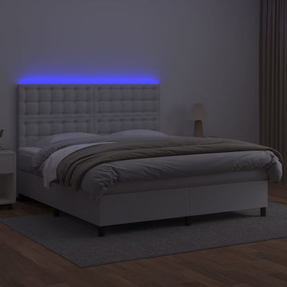 Boxspringbett mit Matratze & LED Weiß 160x200 cm Kunstleder