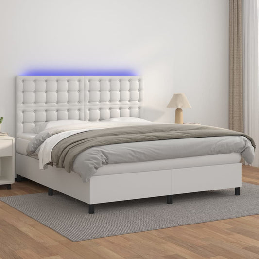 Boxspringbett mit Matratze & LED Weiß 160x200 cm Kunstleder