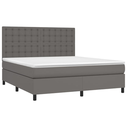 Boxspringbett mit Matratze & LED Grau 160x200 cm Kunstleder