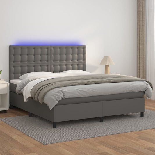 Boxspringbett mit Matratze & LED Grau 160x200 cm Kunstleder