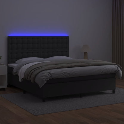 Boxspringbett mit Matratze & LED Schwarz 180x200 cm Kunstleder