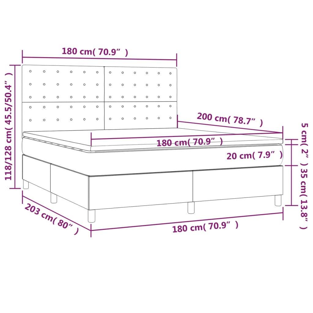 Boxspringbett mit Matratze & LED Schwarz 180x200 cm Kunstleder