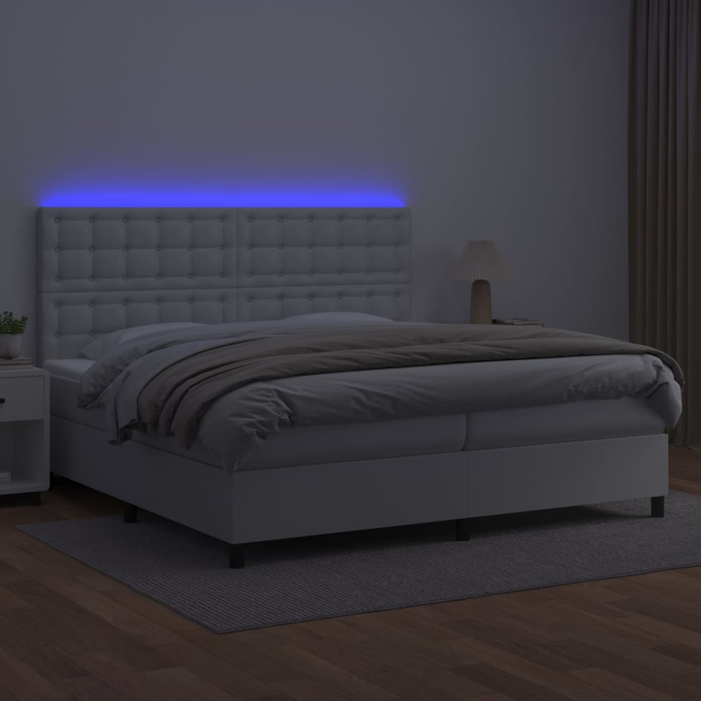 Boxspringbett mit Matratze & LED Weiß 200x200 cm Kunstleder