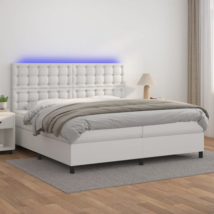 Boxspringbett mit Matratze & LED Weiß 200x200 cm Kunstleder