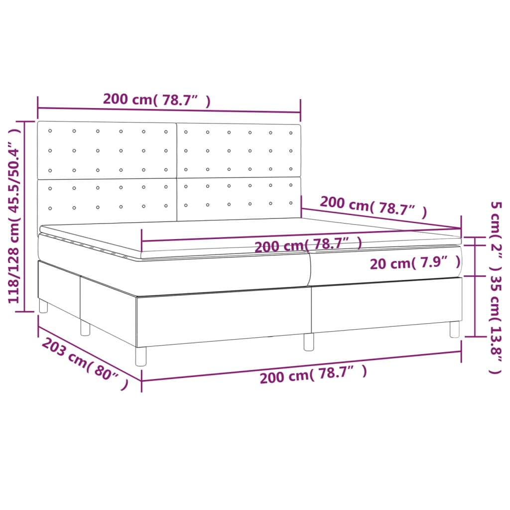 Boxspringbett mit Matratze & LED Grau 200x200 cm Kunstleder