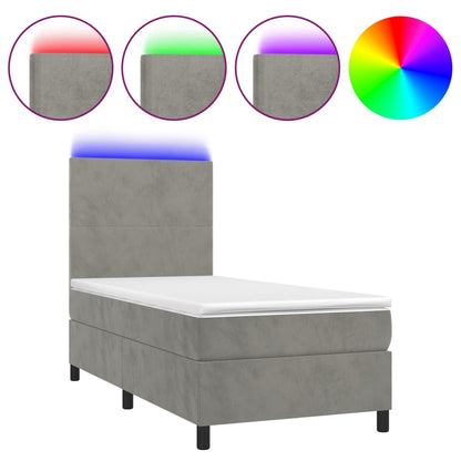 Boxspringbett mit Matratze & LED Hellgrau 90x200 cm Samt