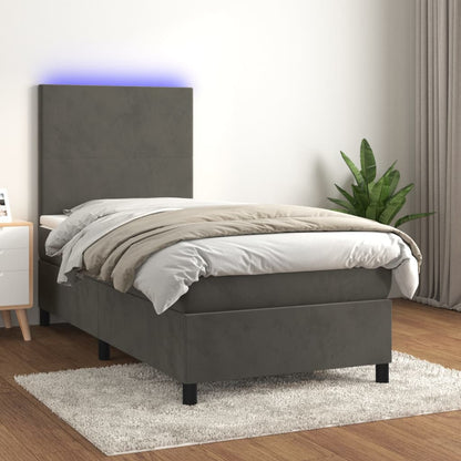 Boxspringbett mit Matratze & LED Dunkelgrau 90x200 cm Samt