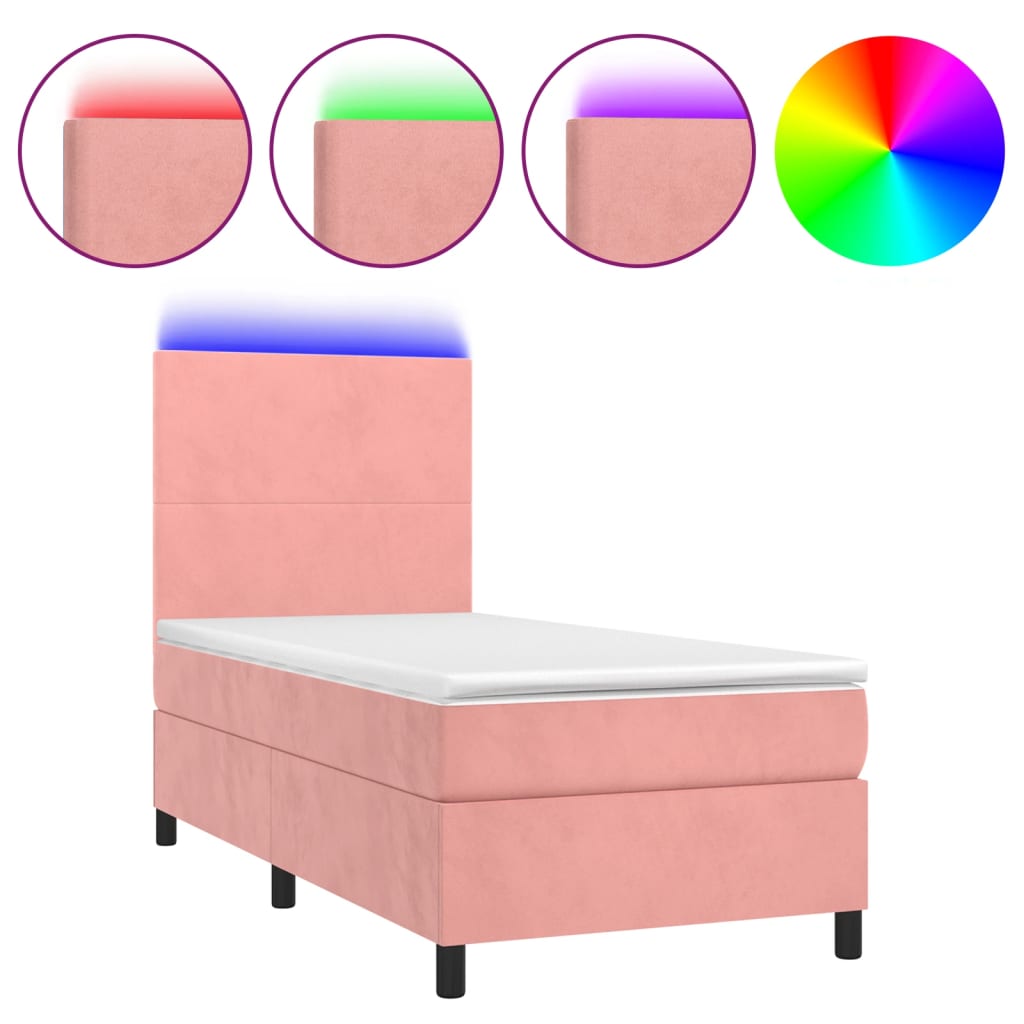 Boxspringbett mit Matratze & LED Rosa 90x200 cm Samt