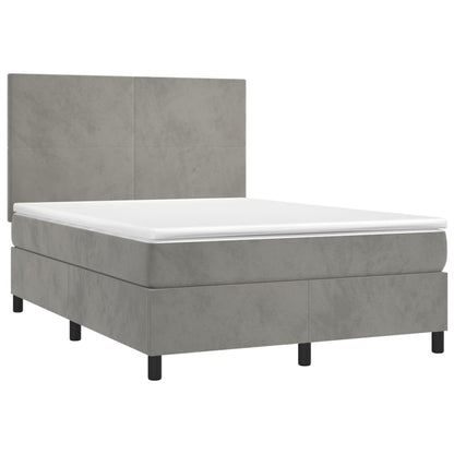 Boxspringbett mit Matratze & LED Hellgrau 140x200 cm Samt